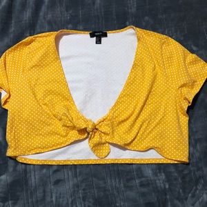 Forever 21 Yellow Polka Dot Tie-Front Crop Top 3X